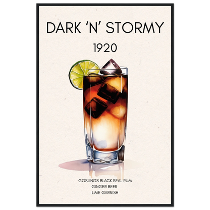 Dark n Stormy Cocktail Drink Bar Art Print Black Wood Frame 60x90 cm 24x36″ Classic Matte Paper Wooden Framed Poster