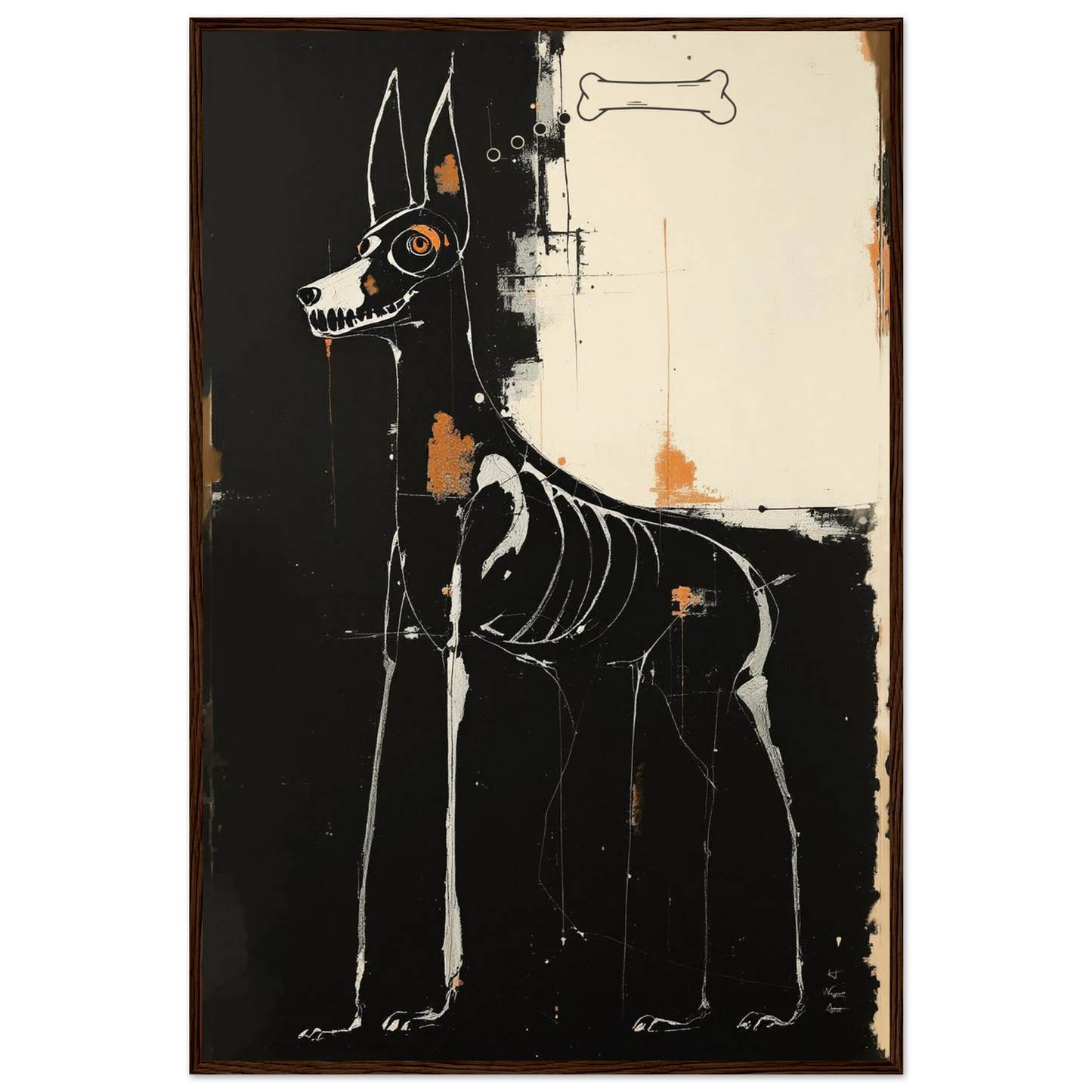 X-ray Skeleton Dog Abstract Art Poster Print 60x90 cm 24x36″ Classic Matte Paper Wooden Framed Poster Dark Brown Wood Frame