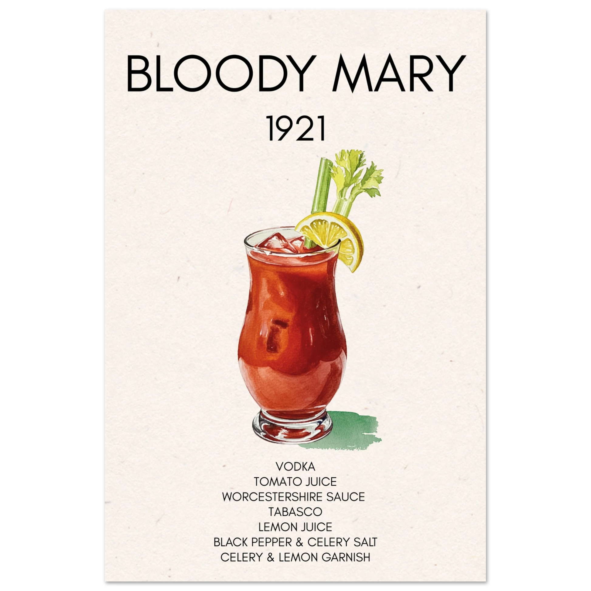 Bloody Mary Cocktail Bar Art Print No Frame 30x45 cm 12x18″ Classic Matte Paper Poster