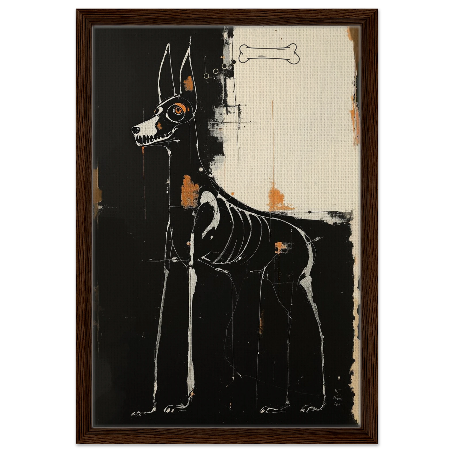 X-ray Skeleton Dog Abstract Art Poster Print 40x60 cm 16x24″ Framed Canvas Dark Brown Wood Frame