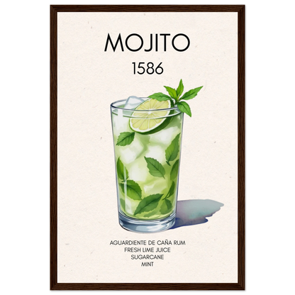 Mojito Cocktail Bar Art Print Dark Brown Wood Frame 30x45 cm 12x18″ Premium Matte Paper Wooden Framed Poster