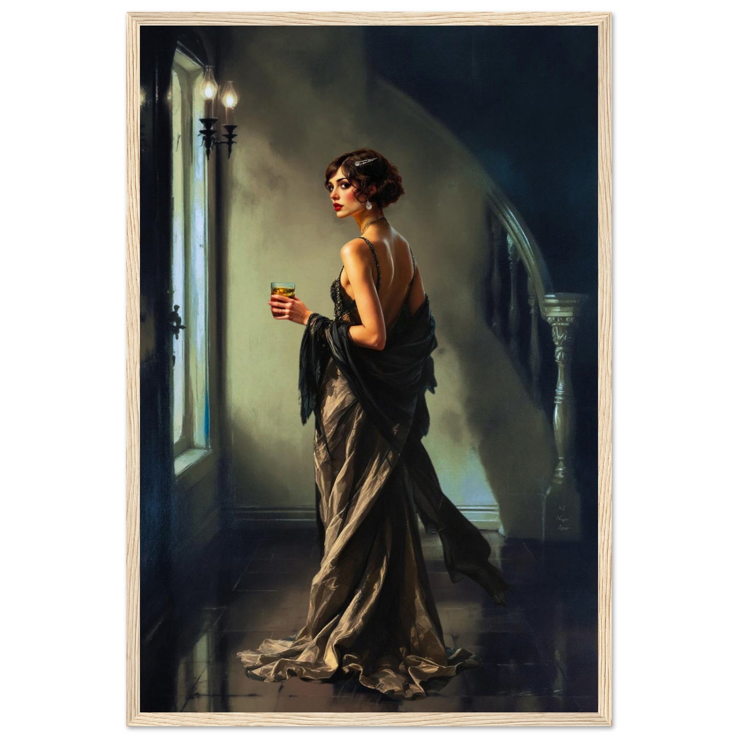 Art Deco Flapper Speakeasy Fine Art Print Light Wood Frame 40x60 cm 16x24″ Museum-Quality Matte Framed Poster