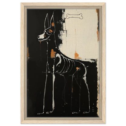 X-ray Skeleton Dog Abstract Art Poster Print 30x45 cm 12x18″ Framed Canvas Light Wood Frame