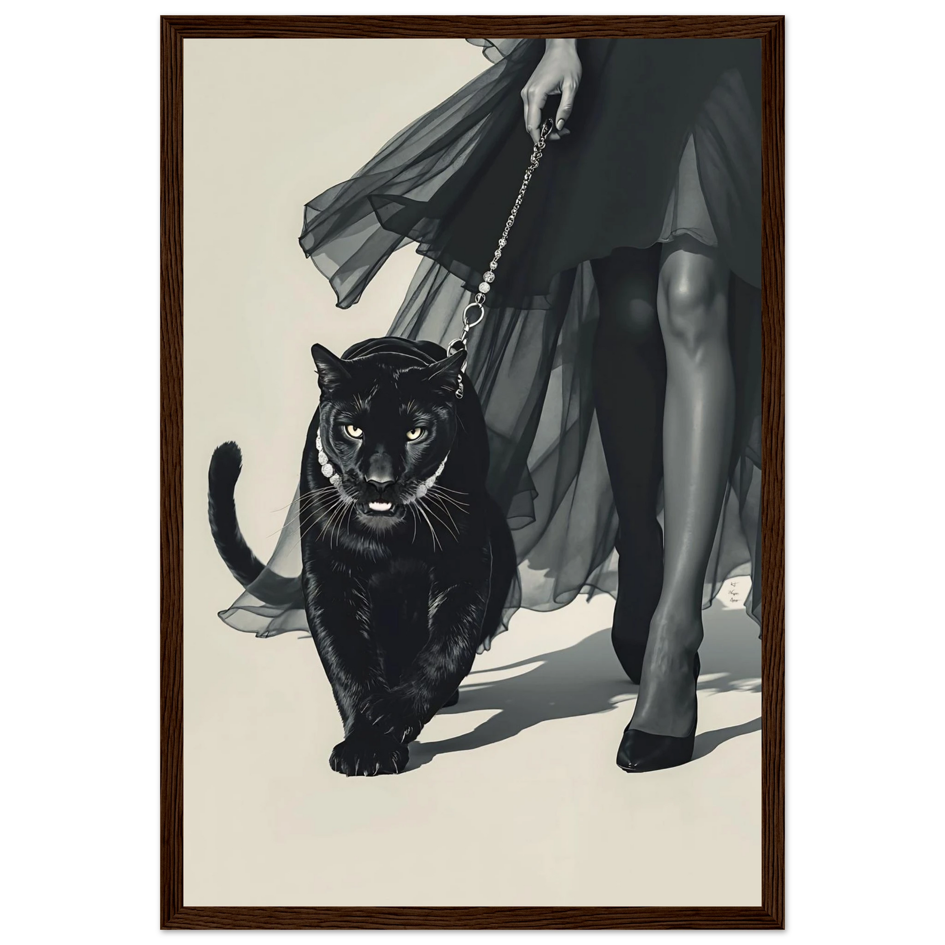 Retro Fashion Model Panther Art Print Dark Brown Wood Frame 30x45 cm 12x18″ Classic Matte Paper Wooden Framed Poster