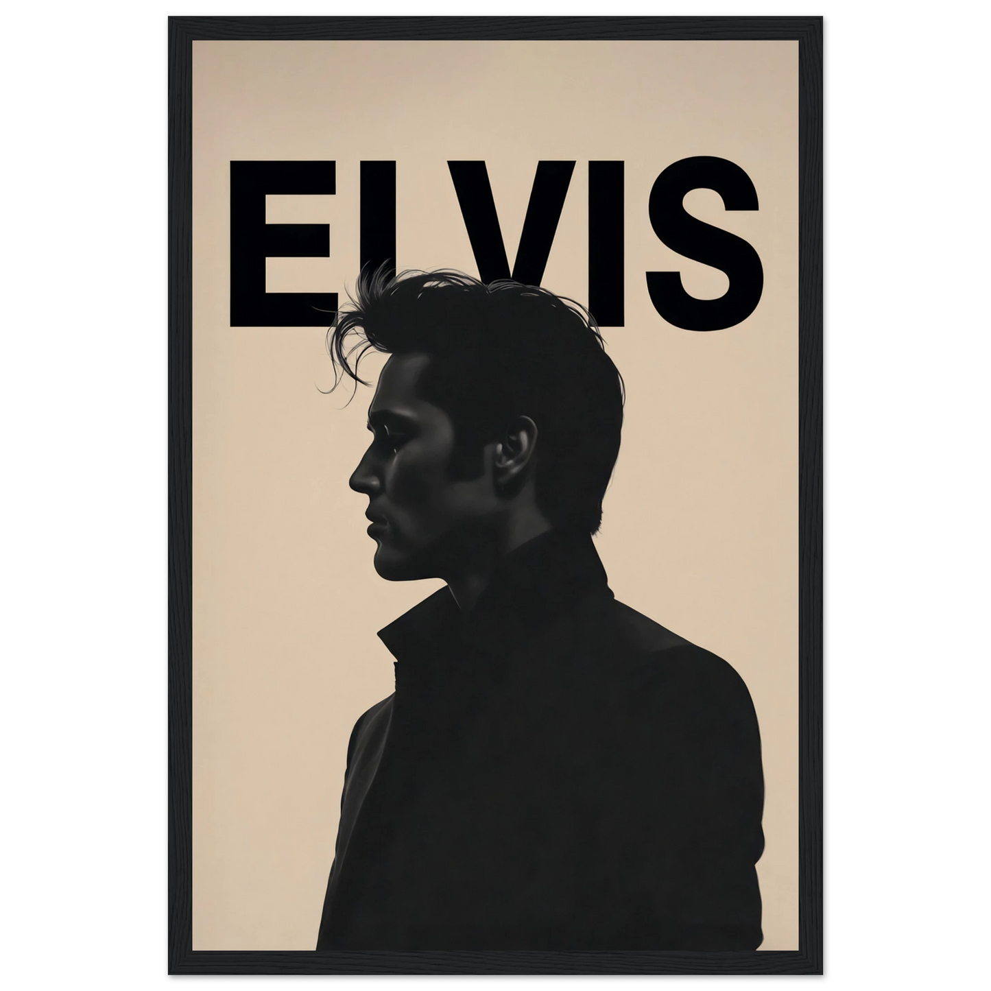 Young Elvis Presley Silhouette Art Print Black Wood Frame 30x45 cm 12x18″ Premium Matte Wooden Framed Poster