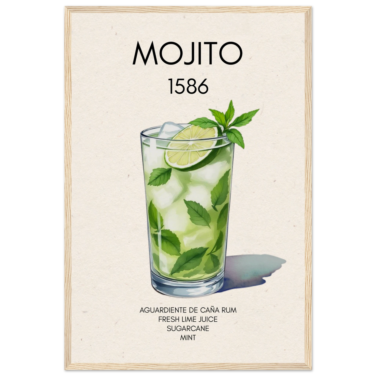 Mojito Cocktail Bar Poster Print Light Wood Frame 40x60 cm 16x24″ Museum-Quality Matte Paper Wooden Framed Poster