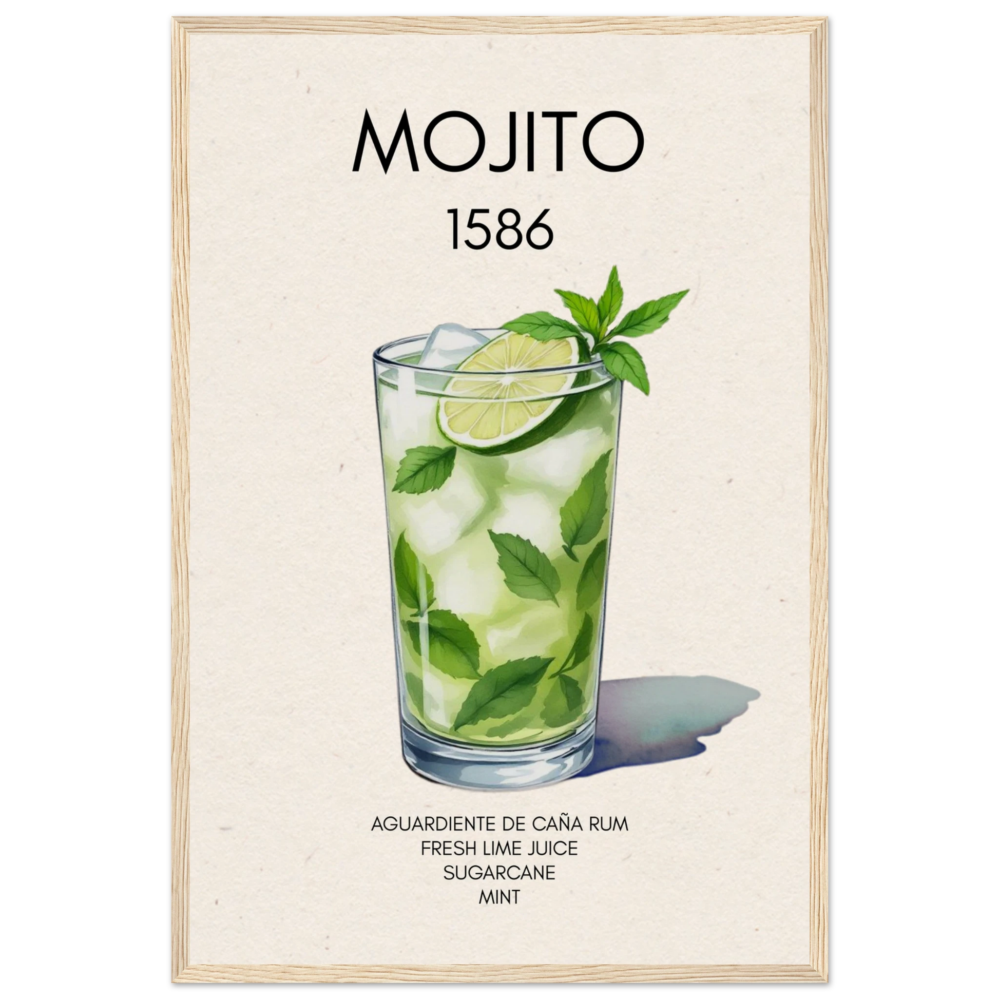 Mojito Cocktail Bar Art Print Light Wood Frame 40x60 cm 16x24″ Museum-Quality Matte Paper Wooden Framed Poster