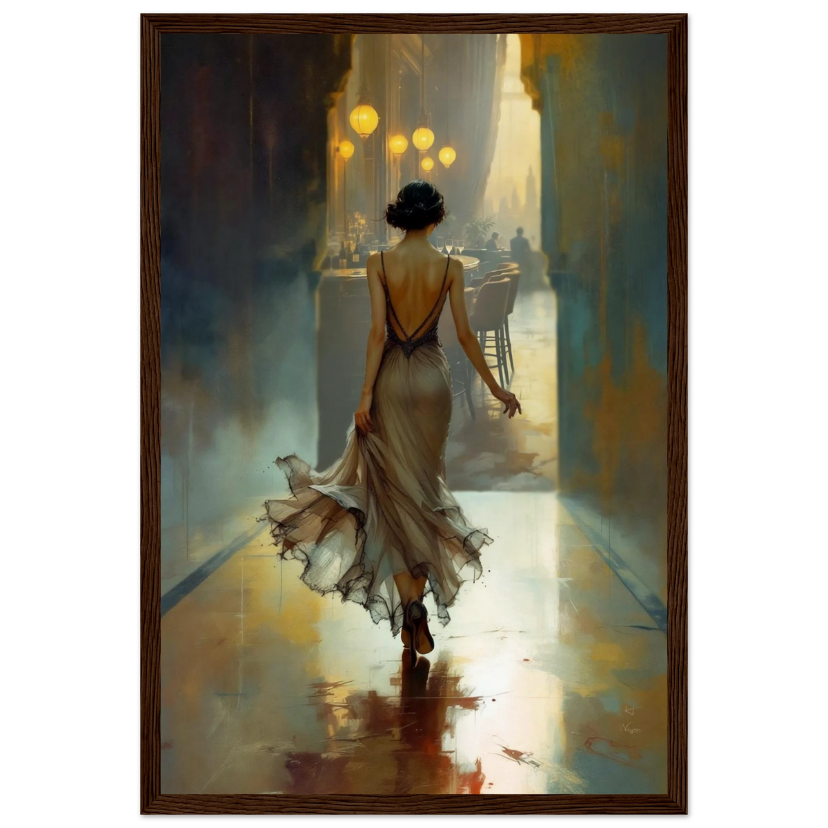 1920s Speakeasy Art Deco Flapper Print 30x45 cm 12x18″ Museum-Quality Matte Paper Wooden Framed Poster Dark Brown Wood Frame