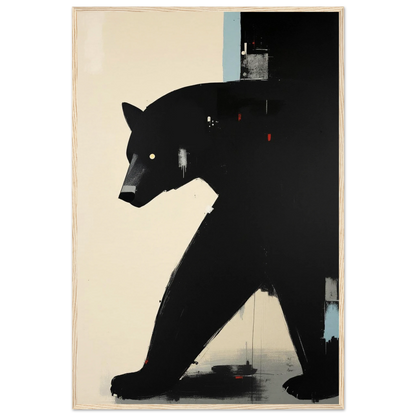 Minimalist Abstract Black Bear Art Poster Print Light Wood Frame 60x90 cm 24x36″ Museum-Quality Matte Wooden Framed Poster