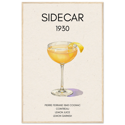 Classic Sidecar Cocktail Bar Art Print Light Wood Frame 60x90 cm 24x36″ Museum-Quality Matte Paper Wooden Framed Poster