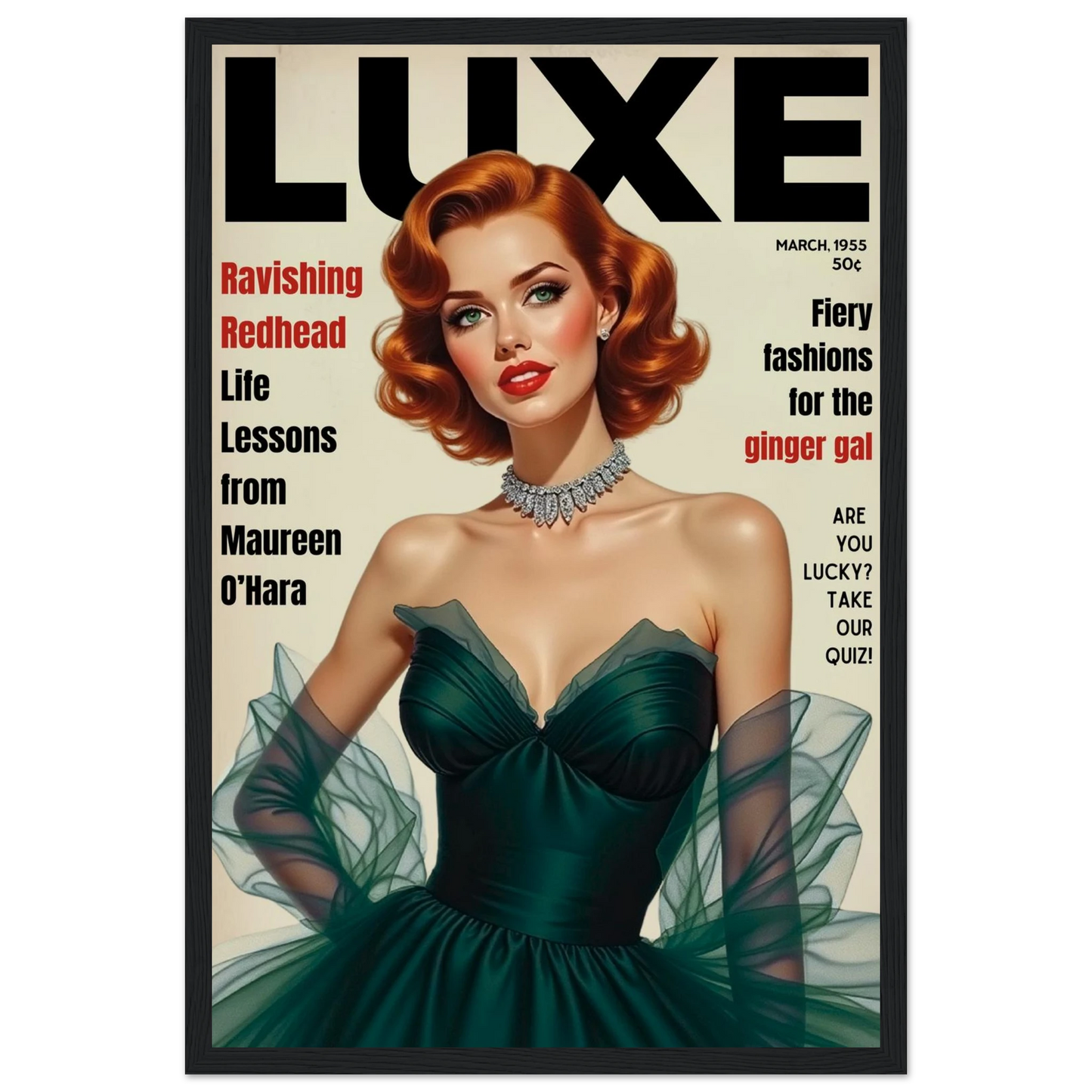 Maureen O'Hara Vintage Fashion Art Poster Print Black Wood Frame 30x45 cm 12x18″ Classic Matte Paper Wooden Framed Poster