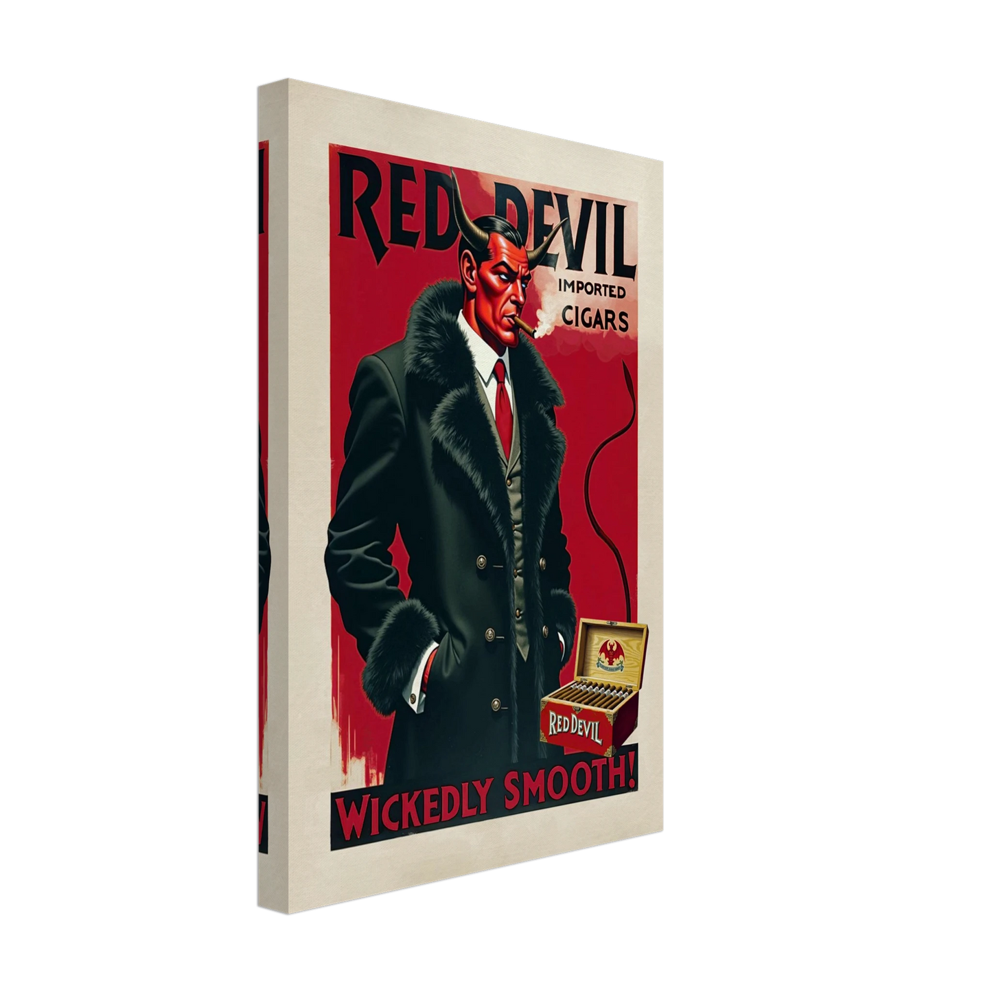Red Devil Art Deco Cigar Art Print 30x45 cm 12x18″ Gallery Wrapped Canvas No Frame