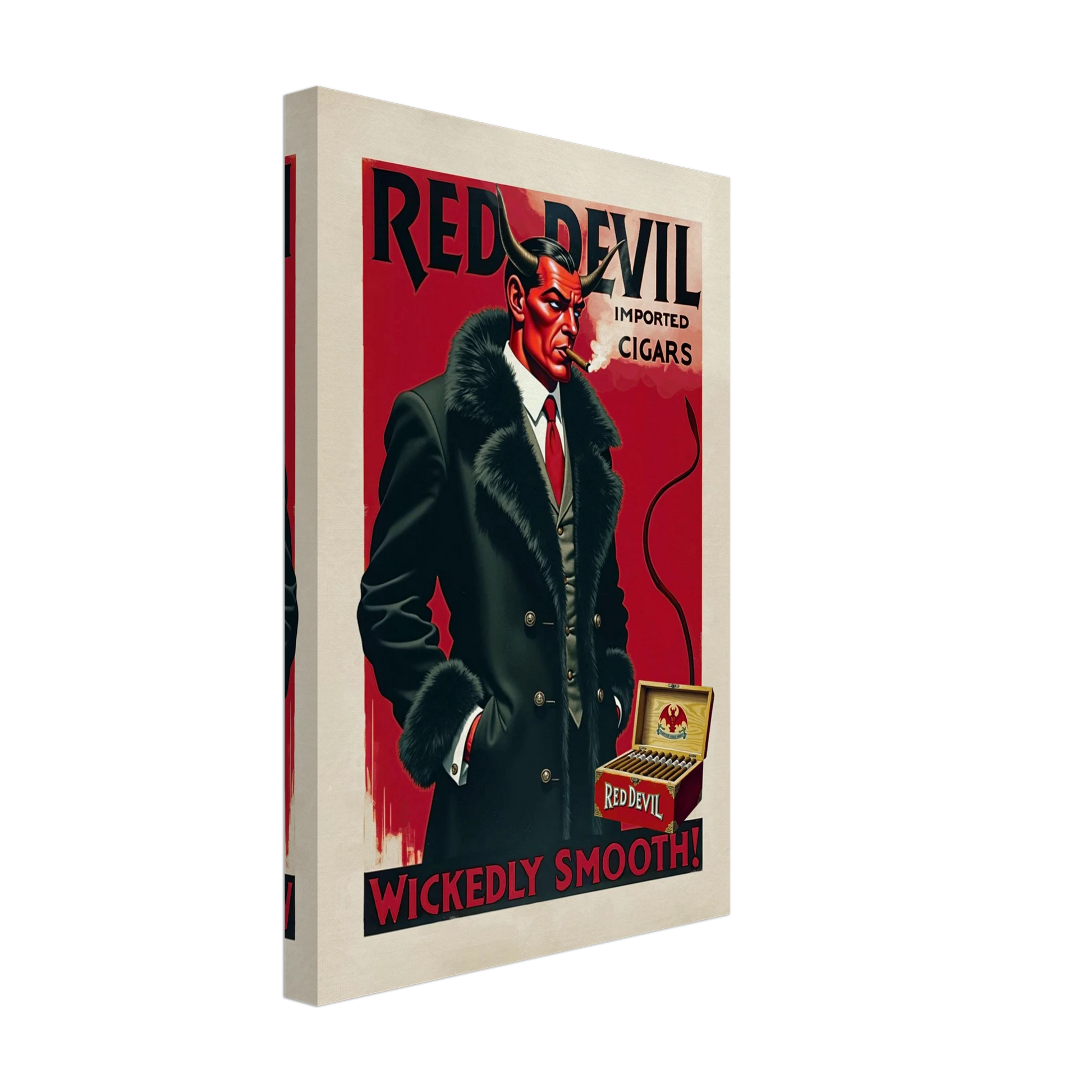 Red Devil 1920s Art Deco Cigar Art Print 30x45 cm 12x18″ Gallery Wrapped Canvas No Frame