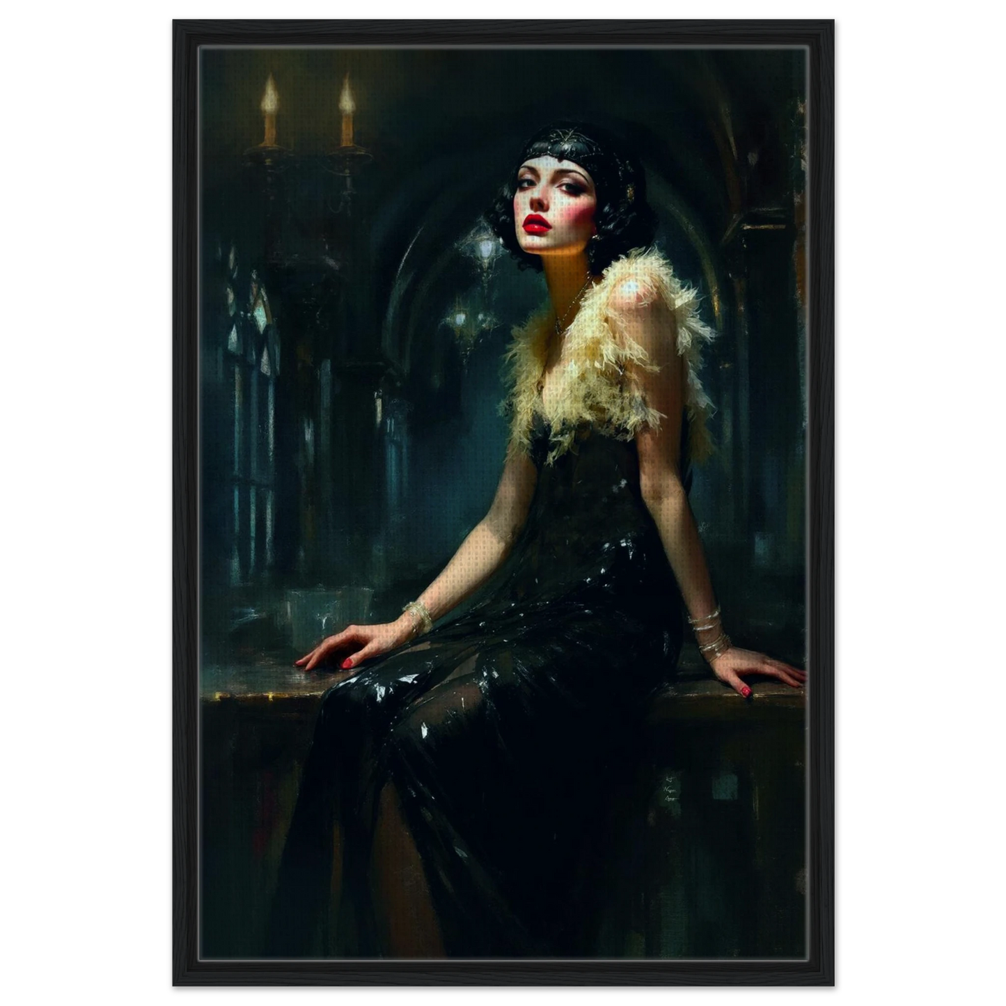 Speakeasy 1920s Flapper Art Print 60x90 cm 24x36″ Framed Canvas Black Wood Frame