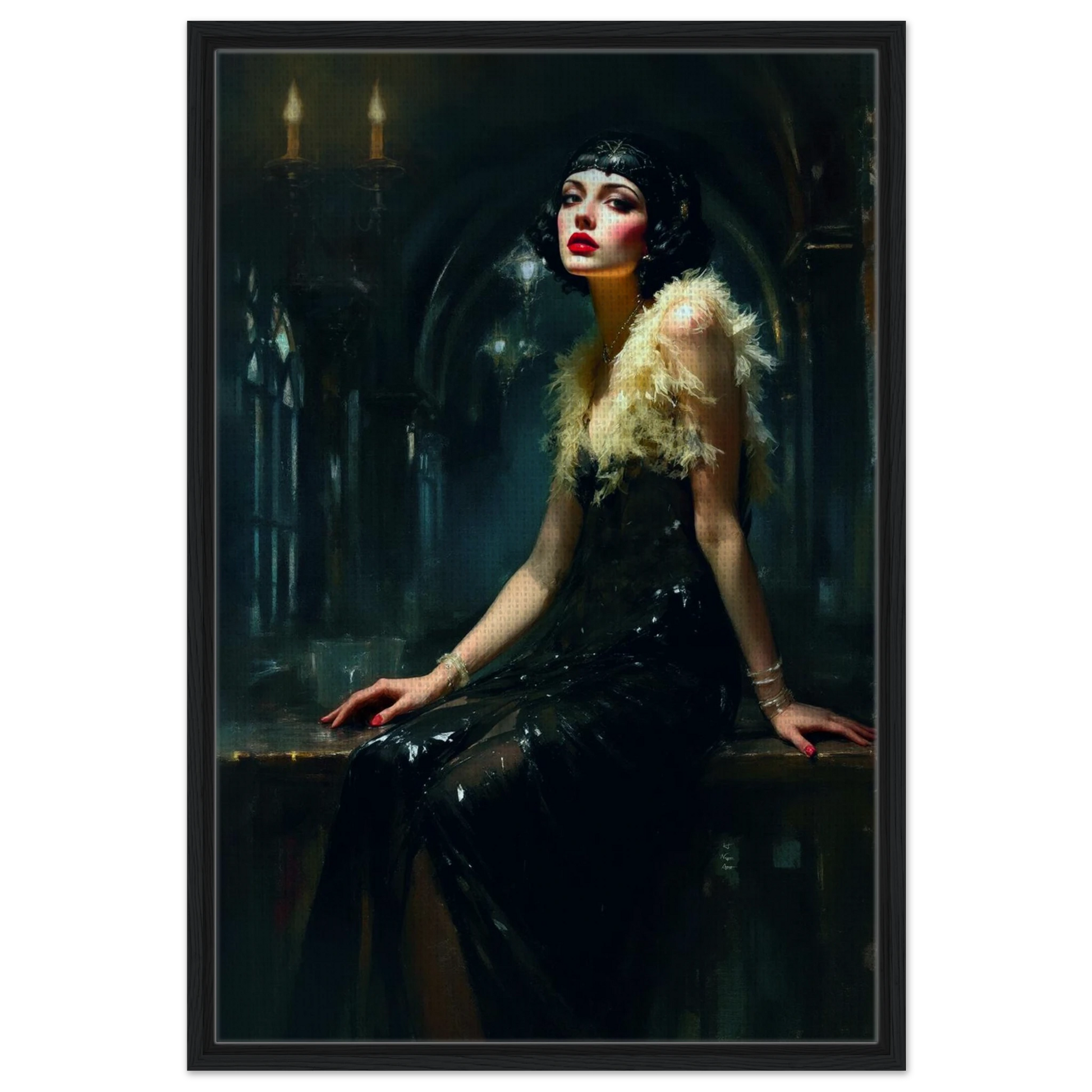 Speakeasy 1920s Elegant Flapper Art Print 60x90 cm 24x36″ Framed Canvas Black Wood Frame