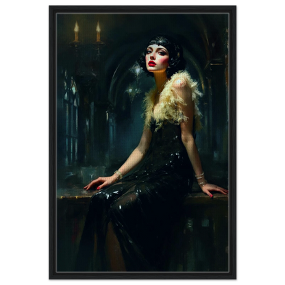 Speakeasy 1920s Elegant Flapper Art Print 60x90 cm 24x36″ Framed Canvas Black Wood Frame