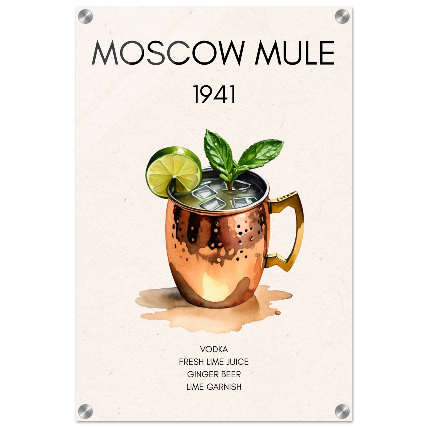 Moscow Mule Cocktail Bar Poster Print No Frame 40x60 cm 16x24″ Sleek Acrylic Print