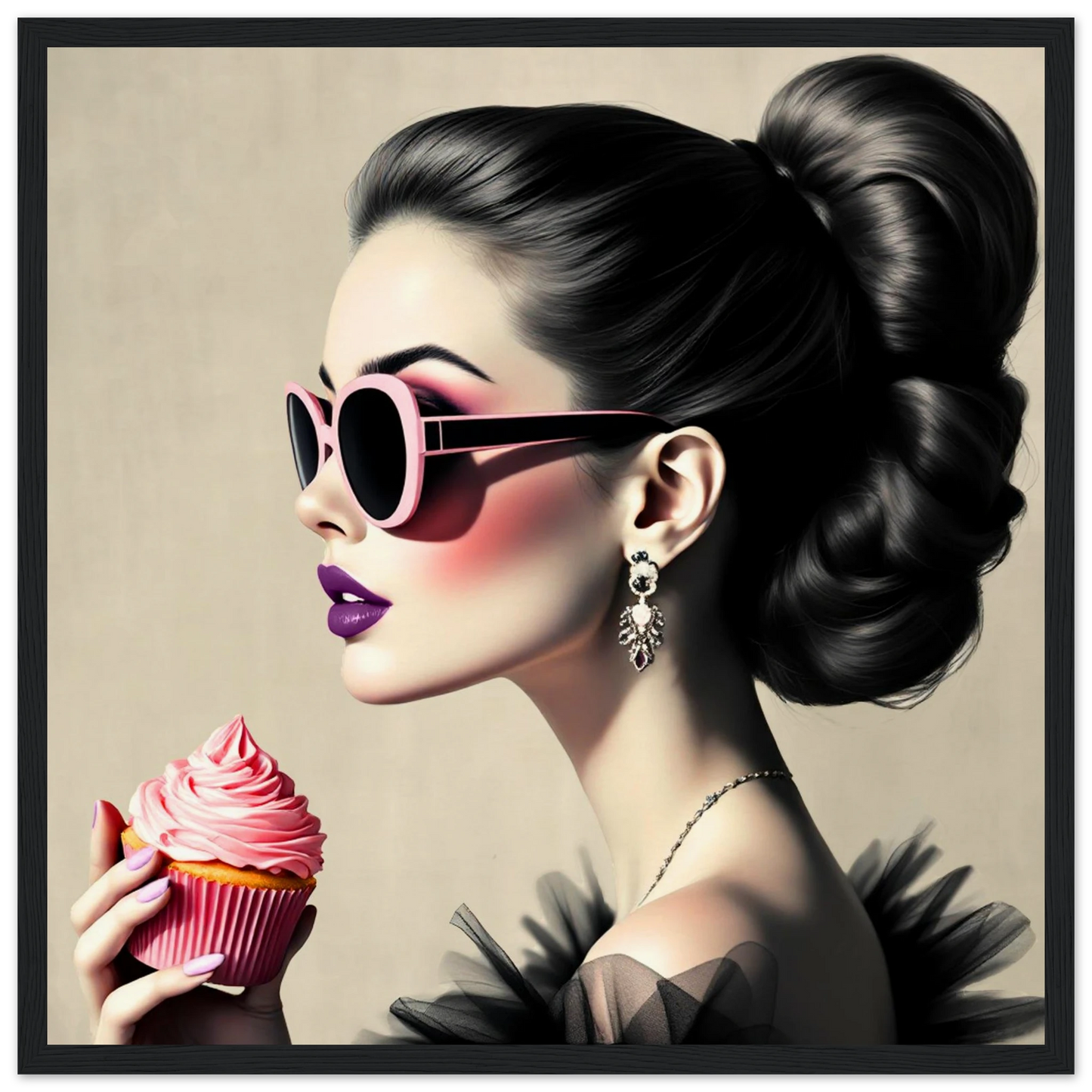 Retro Fashion Model Glam Cupcake Art Print 40x40 cm 16x16″ Museum-Quality Matte Paper Wooden Framed Poster