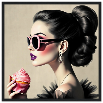 Retro Fashion Model Glam Cupcake Art Print 40x40 cm 16x16″ Museum-Quality Matte Paper Wooden Framed Poster