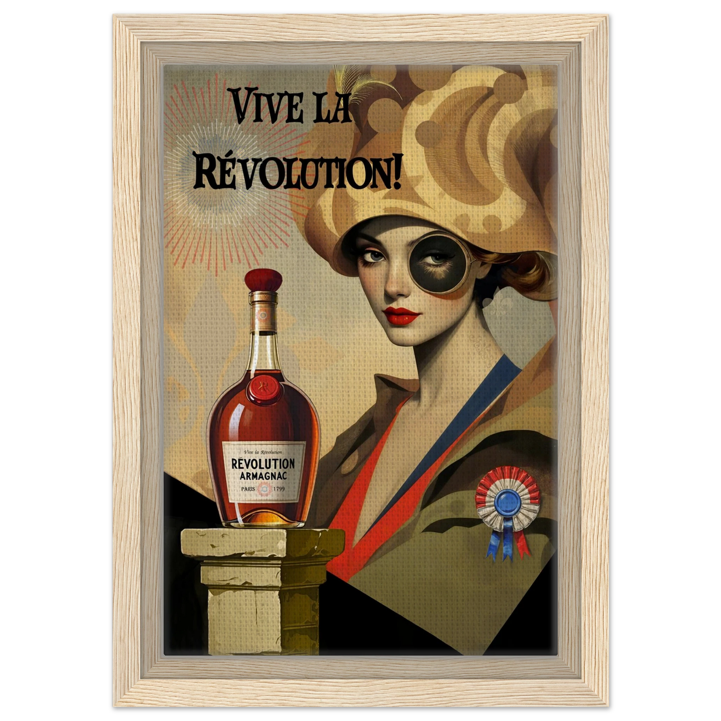 Vintage French Revolution Cognac Art Print Light Wood Frame 20x30 cm 8x12″ Framed Canvas