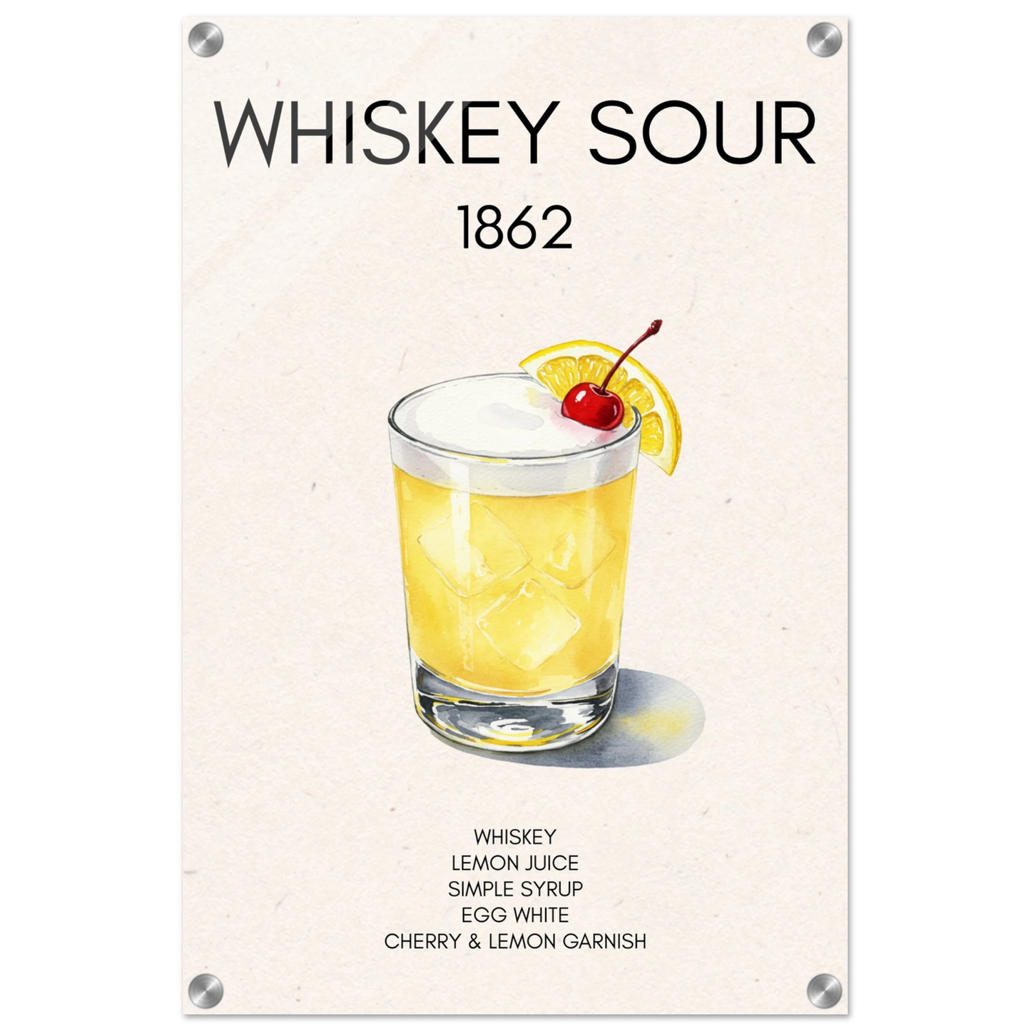Whiskey Sour Cocktail Bar Poster Print No Frame 40x60 cm 16x24″ Sleek Acrylic Print