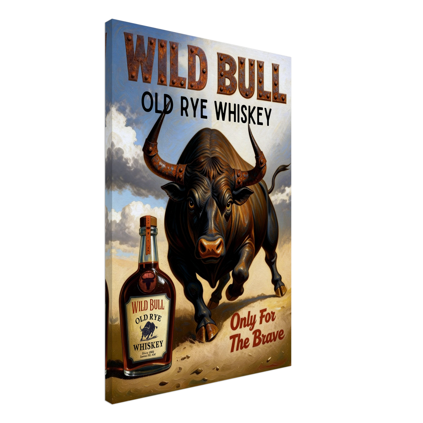 Wild Bull Old West Rye Whiskey Poster Print 60x90 cm 24x36″ Gallery Wrapped Canvas No Frame