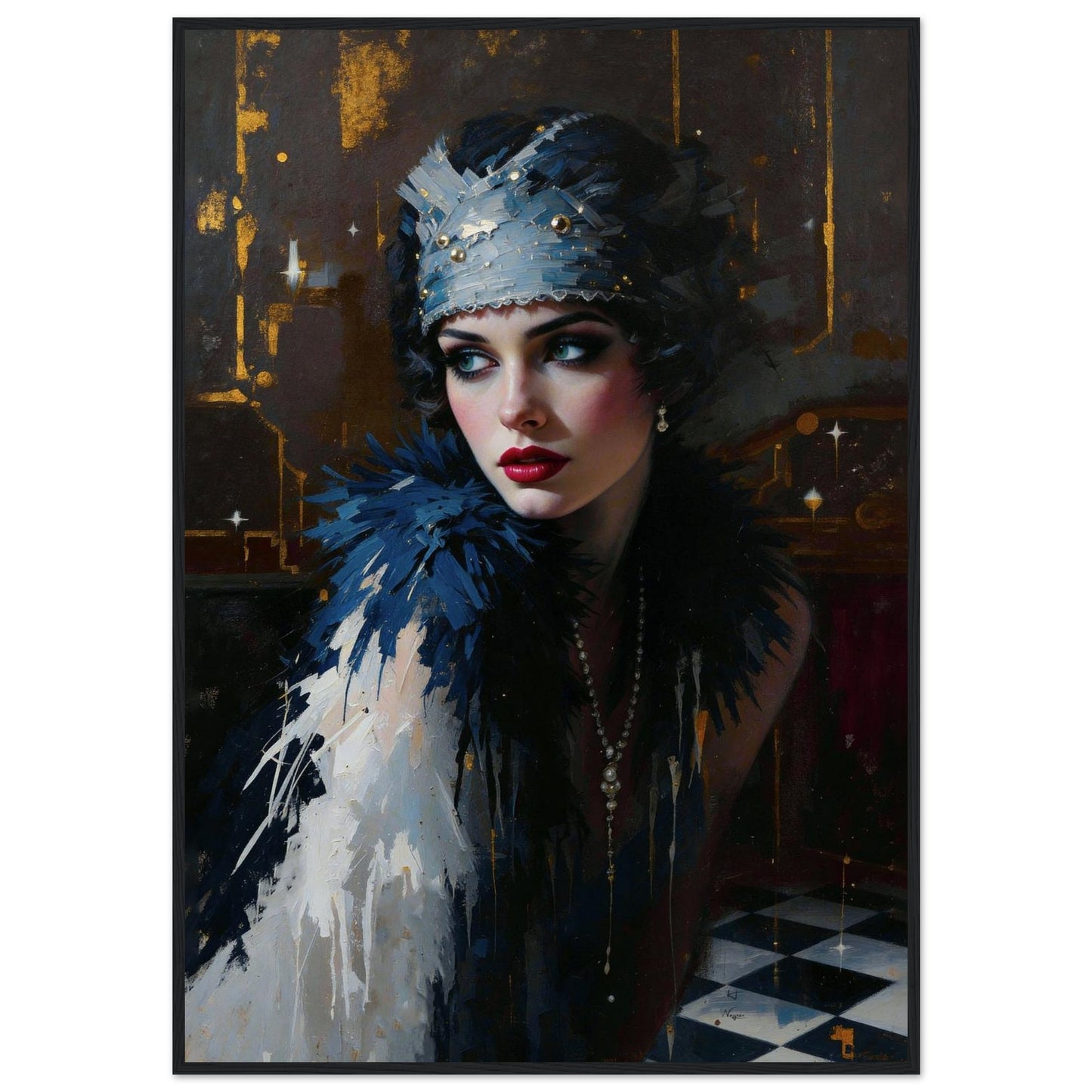 1920s Gatsby Flapper Painting Art Print - Speakeasy Prohibition Wall Decor 28x40″ Classic Matte Framed Poster - Black Wood