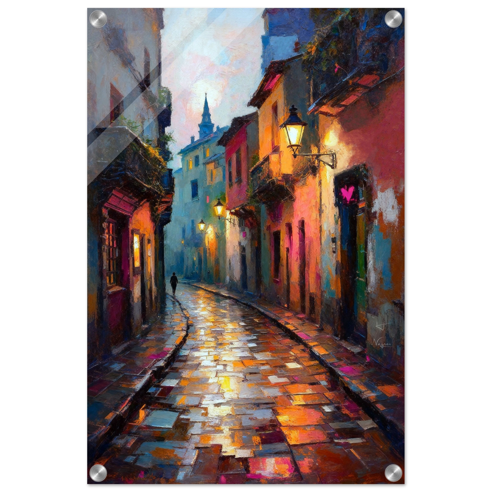 Old Europe Romantic Street Art Print 40x60 cm 16x24″ Premium Matte Framed Poster Black Wood