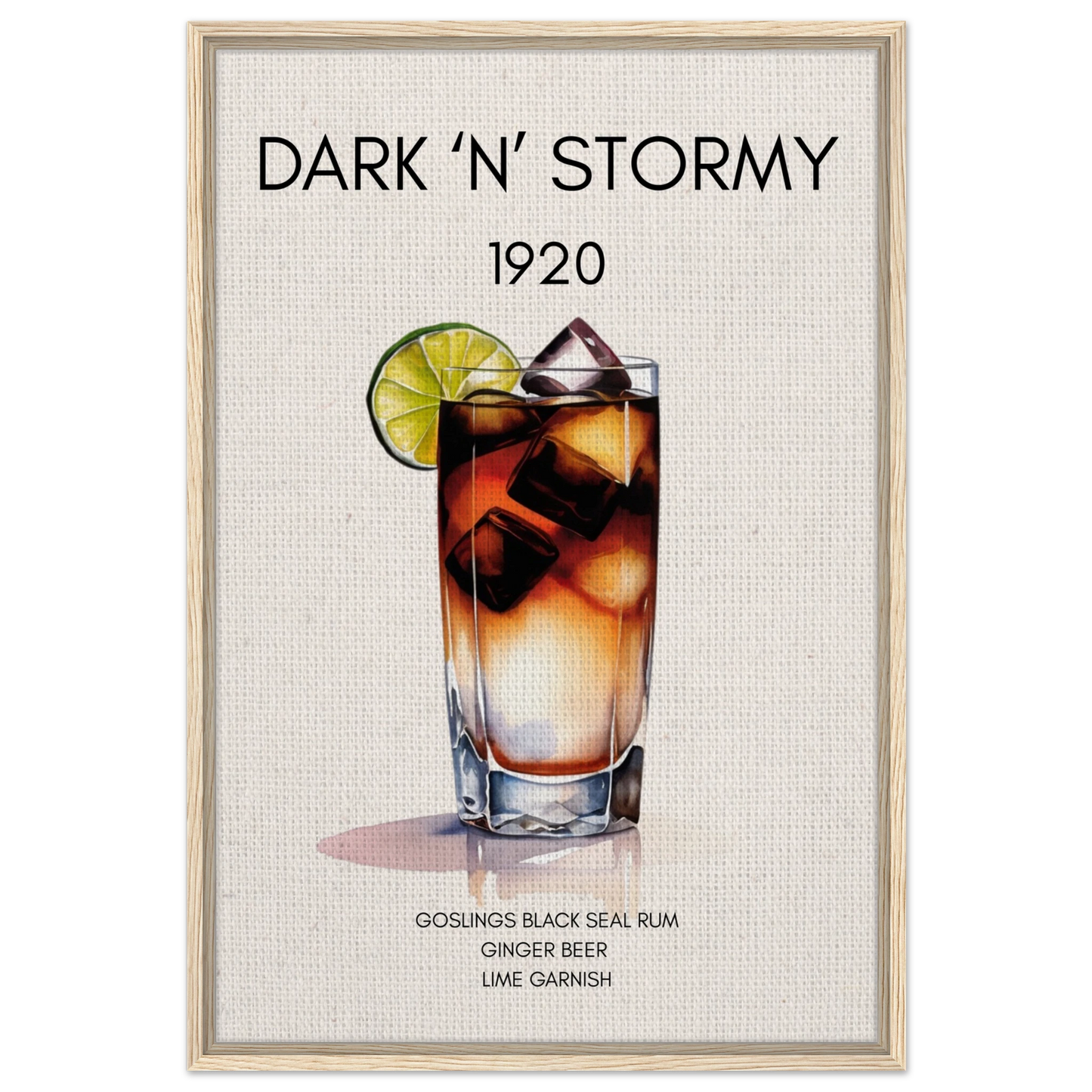 Dark n Stormy Cocktail Drink Bar Art Print Light Wood Frame 60x90 cm 24x36″ Framed Canvas