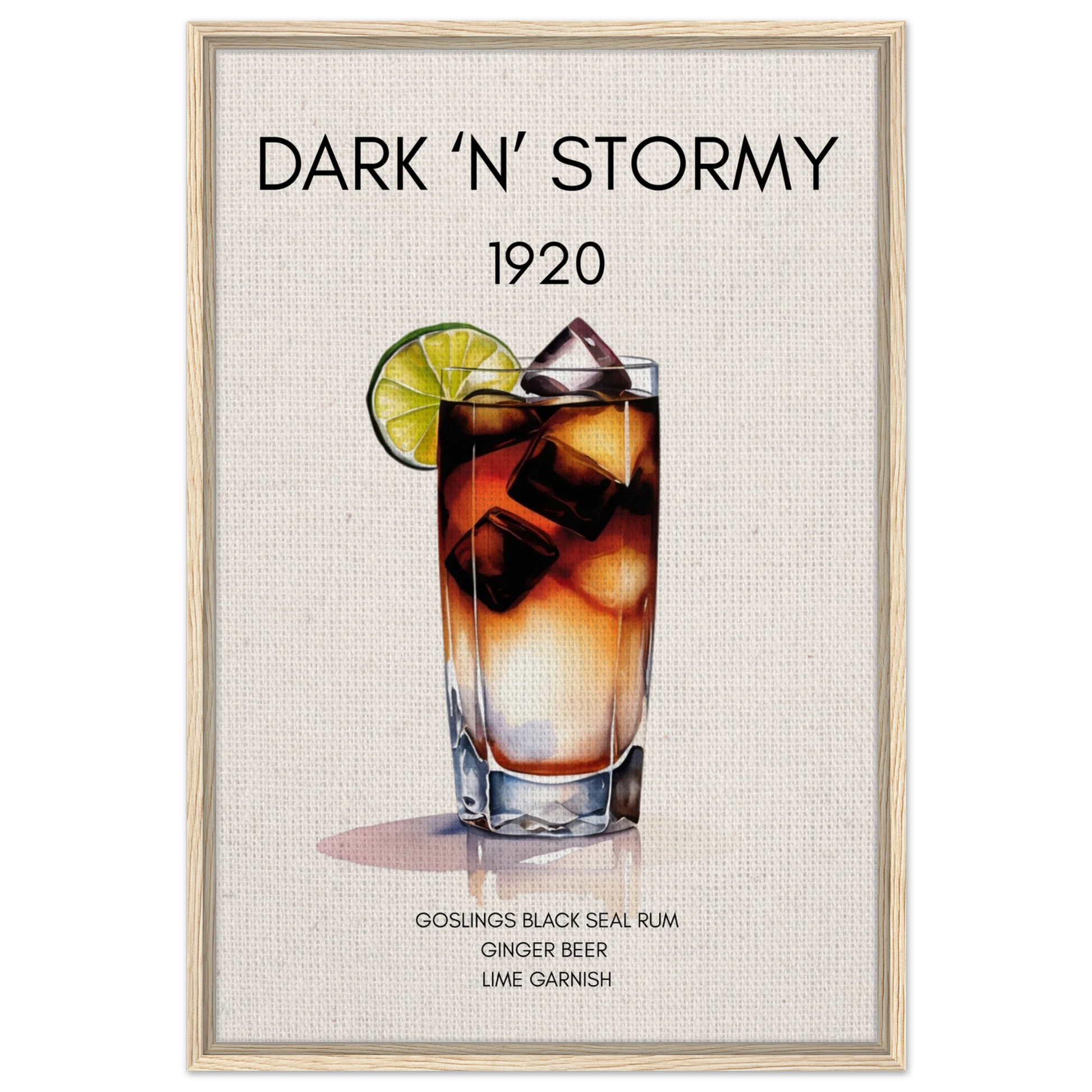 Dark n Stormy Cocktail Drink Bar Art Print Light Wood Frame 60x90 cm 24x36″ Framed Canvas
