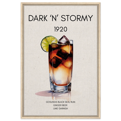 Dark n Stormy Cocktail Drink Bar Art Print Light Wood Frame 60x90 cm 24x36″ Framed Canvas
