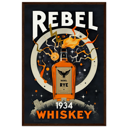Rebel Whiskey Cocktail Bar Poster Print Dark wood frame 40x60 cm 16x24″ Museum-Quality Matte Paper Wooden Framed Poster