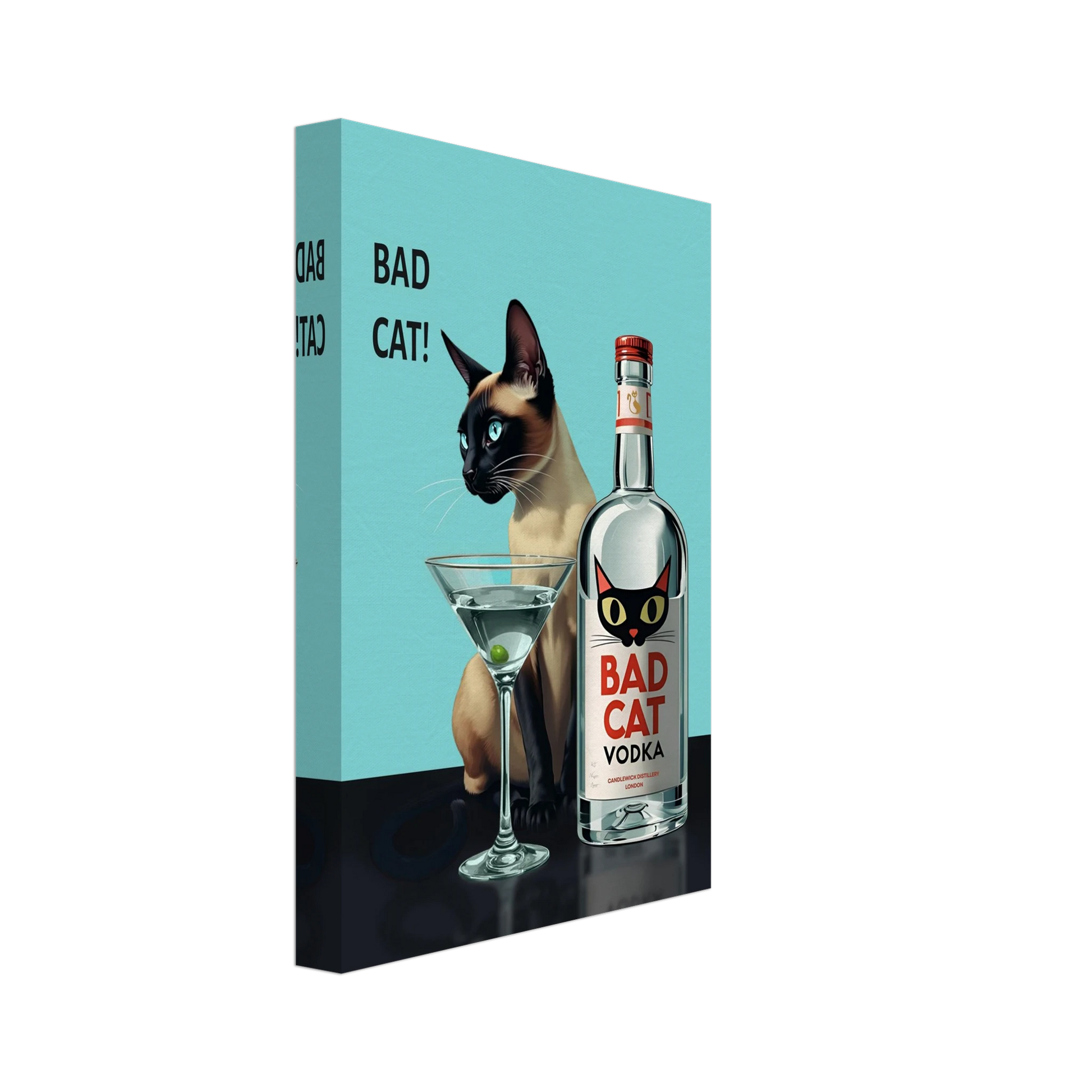 Siamese Cat Retro Martini Cocktail Bar Art Print White Wood Frame 60x90 cm 24x36″ Premium Matte Paper Wooden Framed Poster