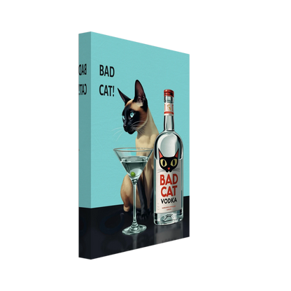 Siamese Cat Retro Martini Cocktail Bar Art Print White Wood Frame 60x90 cm 24x36″ Premium Matte Paper Wooden Framed Poster