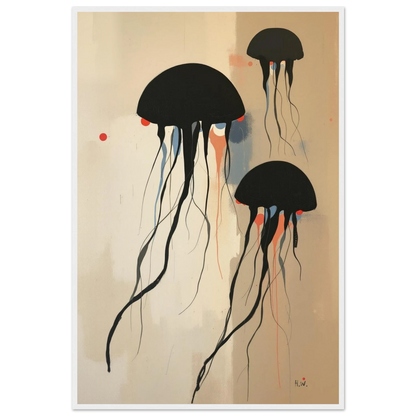 Minimalist Abstract Floating Jellyfish Art Print White Wood Frame 60x90 cm 24x36″ Premium Matte Paper Wooden Framed Poster