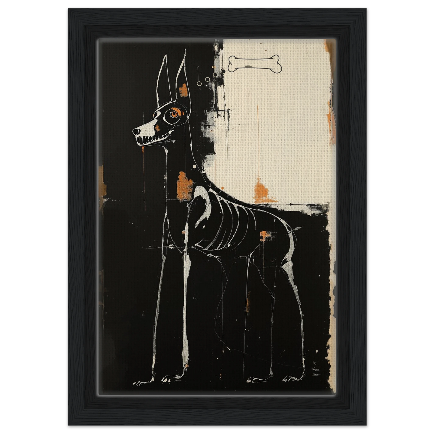 X-ray Skeleton Dog Abstract Art Poster Print 20x30 cm 8x12″ Framed Canvas Black Wood Frame