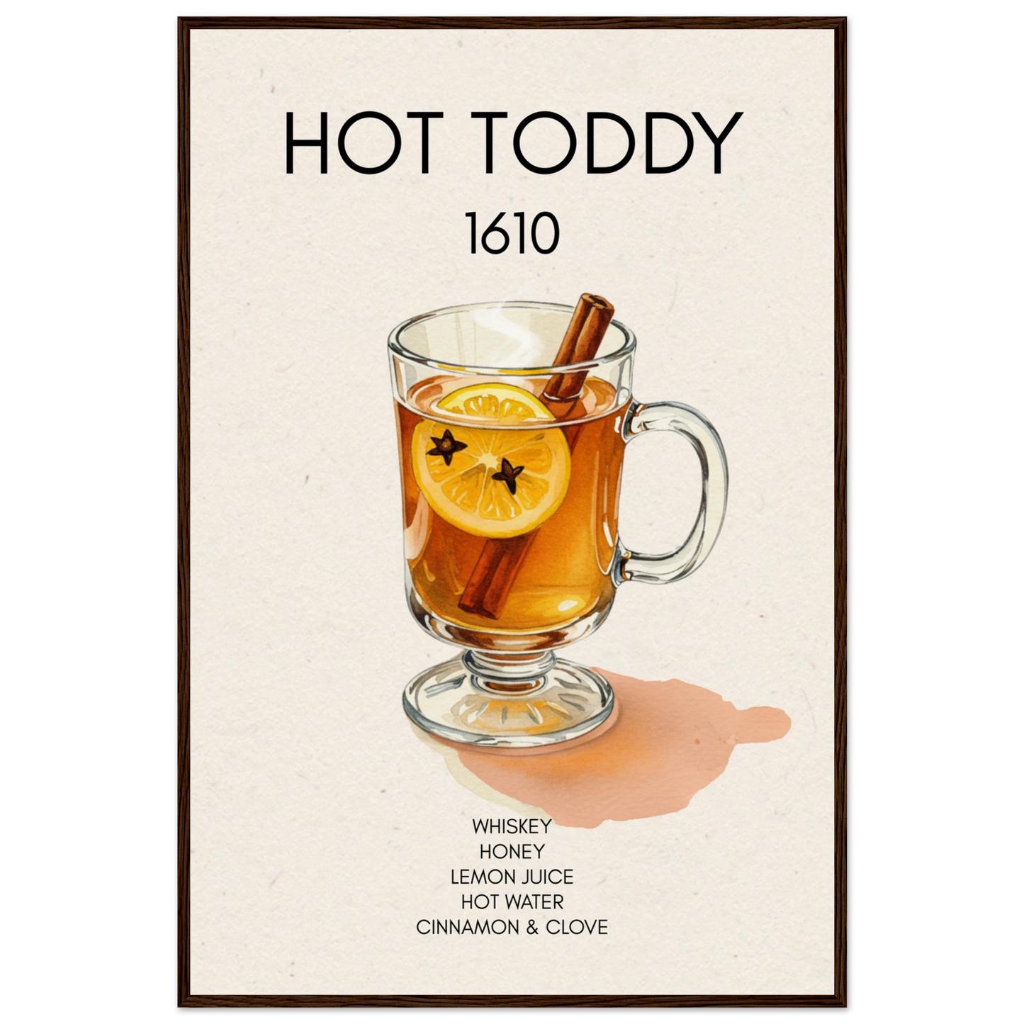 Hot Toddy Cocktail Bar Art Print Dark Brown Wood Frame 60x90 cm 24x36″ Museum-Quality Matte Paper Wooden Framed Poster