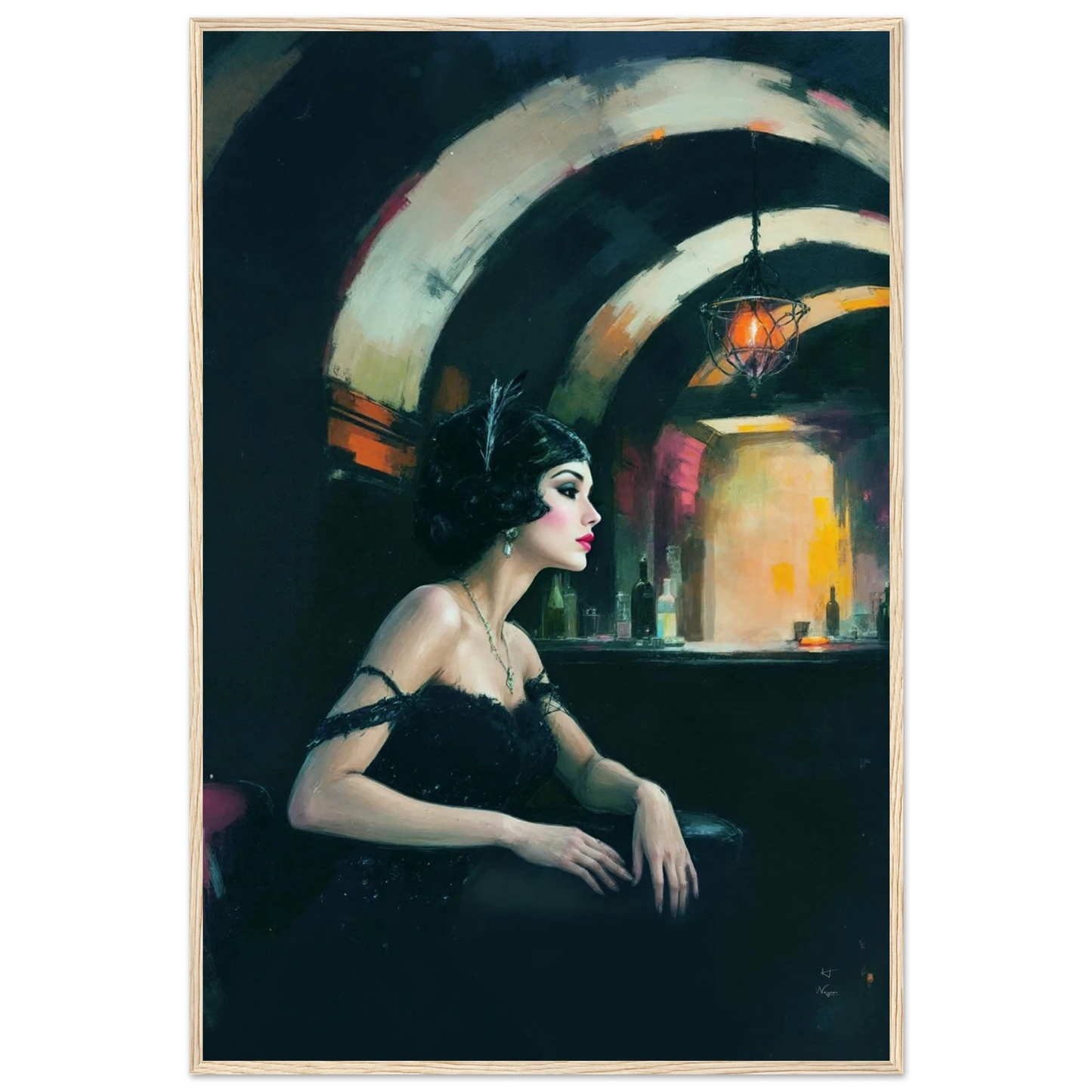 Speakeasy Flapper Gatsby Wall Art Poster Print 60x90 cm 24x36″ Museum-Quality Matte Paper Wooden Framed Poster Light Wood Frame