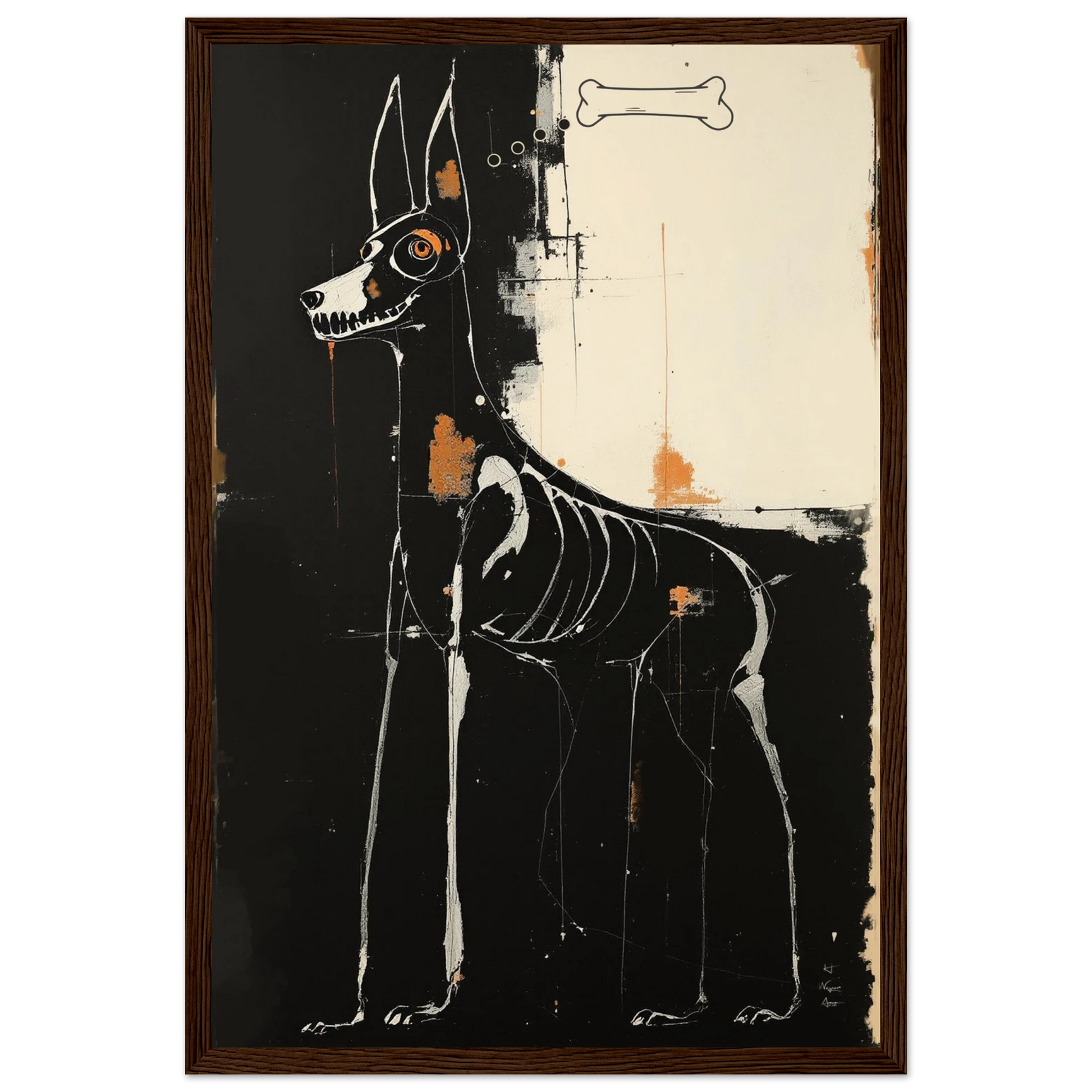 X-ray Skeleton Dog Abstract Art Poster Print 30x45 cm 12x18″ Premium Matte Paper Wooden Framed Poster Dark Brown Wood Frame