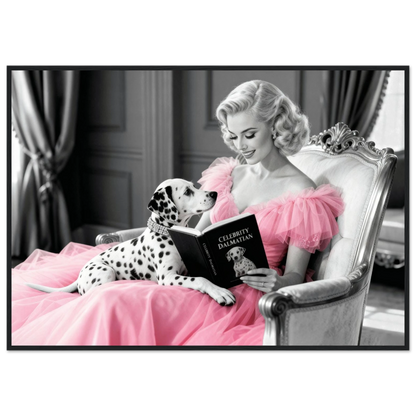 Hollywood Starlet Dalmatian Puppy Art Print 70x100 cm 28x40″ Classic Matte Framed Poster - Black Wood