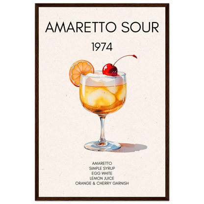 Amaretto Sour Cocktail Bar Art Print Dark Brown Wood Frame 40x60 cm 16x24″ Premium Matte Paper Wooden Framed Poster
