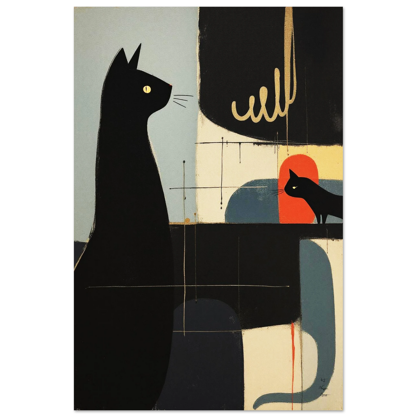 Abstract Cat & Kitten Modern Art Print No Frame 60x90 cm 24x36″ Premium Matte Paper Poster