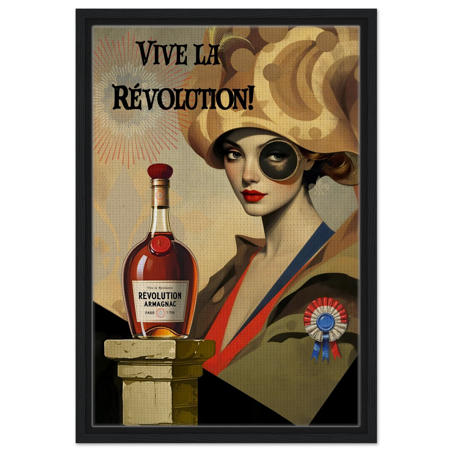 Vintage French Revolution Cognac Art Print Black Wood Frame 40x60 cm 16x24″ Framed Canvas