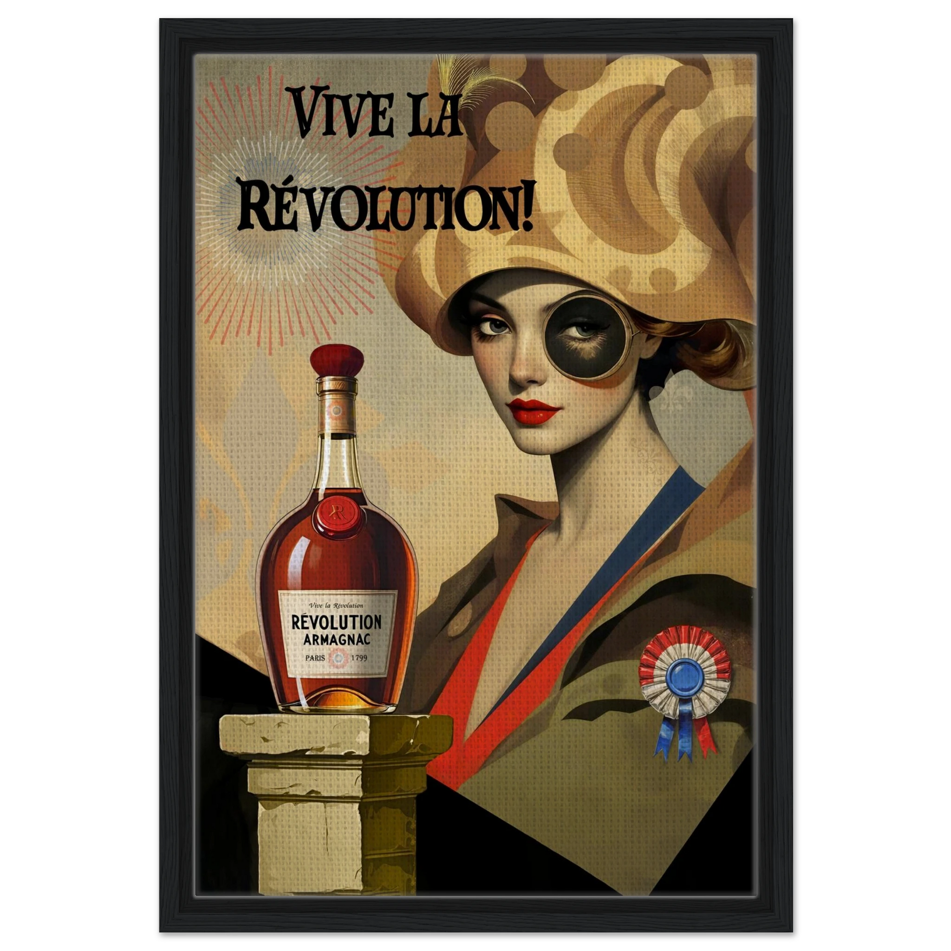 Vintage French Revolution Cognac Art Print Black Wood Frame 40x60 cm 16x24″ Framed Canvas