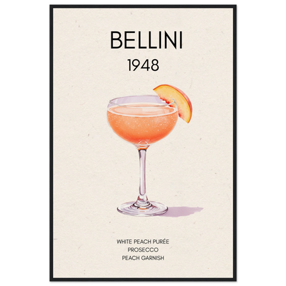 Italian Bellini Cocktail Bar Poster Print 60x90 cm 24x36″ Museum-Quality Matte Paper Wooden Framed Poster Black Wood Frame