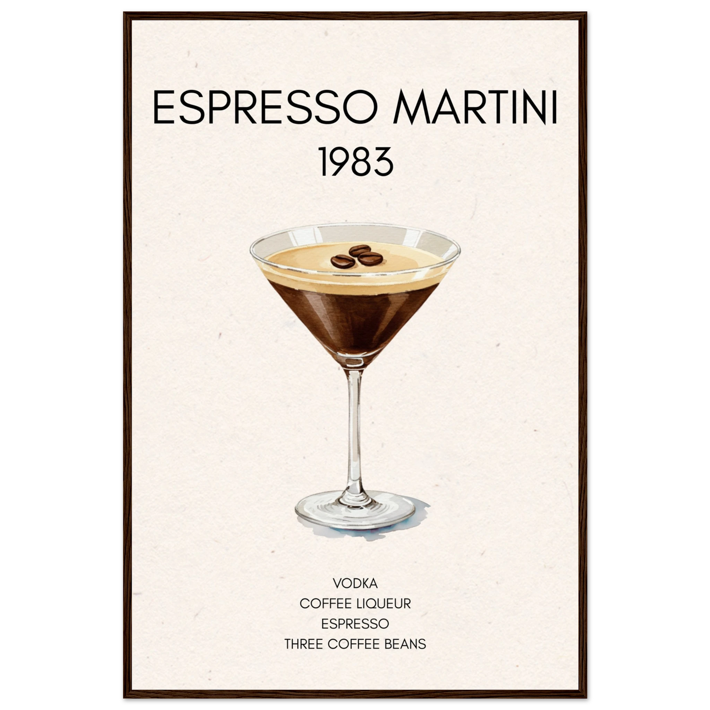 Espresso Martini Cocktail Bar Poster Print Dark Brown Wood Frame 60x90 cm 24x36″ Classic Matte Paper Wooden Framed Poster