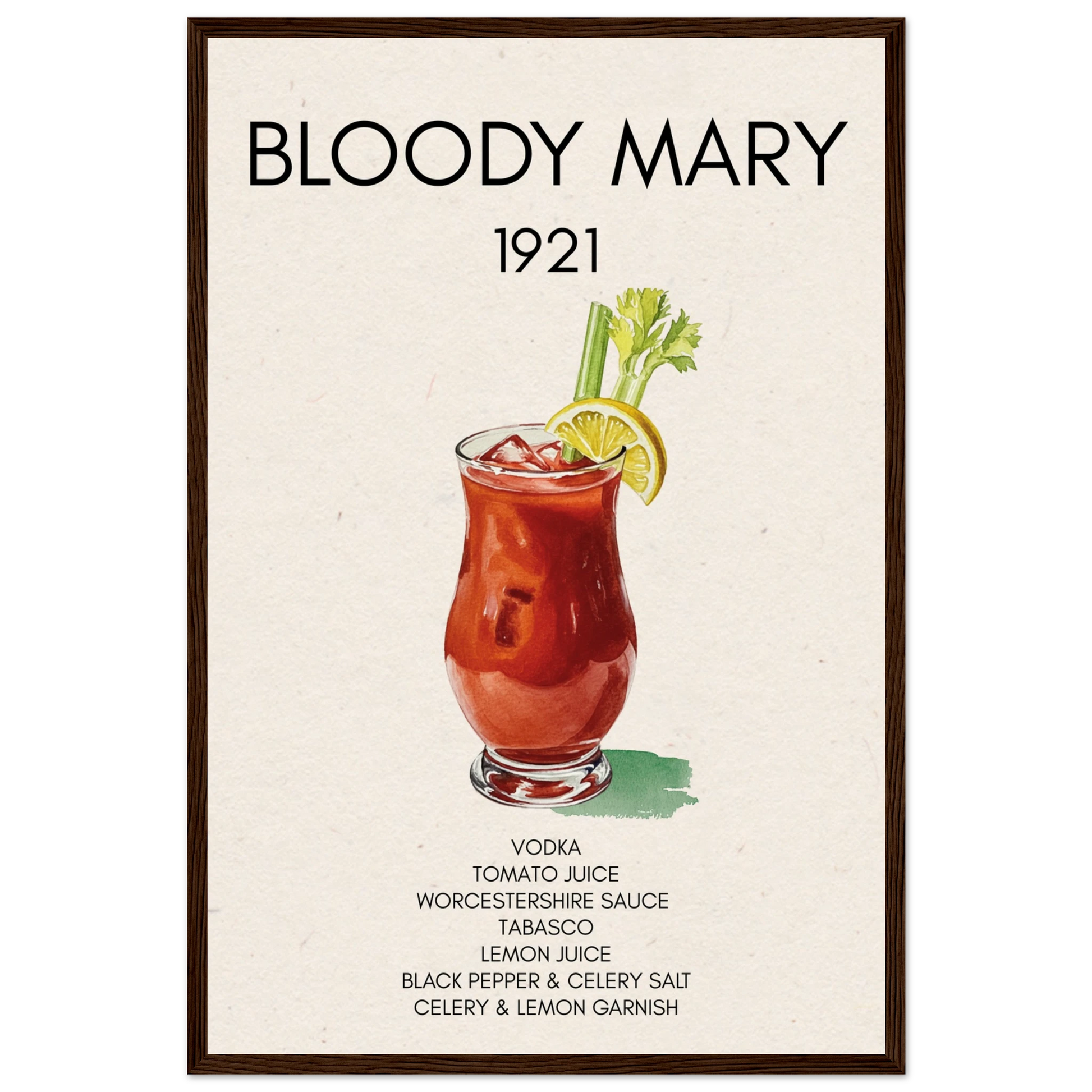 Bloody Mary Cocktail Bar Art Print Dark Brown Wood 40x60 cm 16x24″ Museum-Quality Matte Paper Wooden Framed Poster