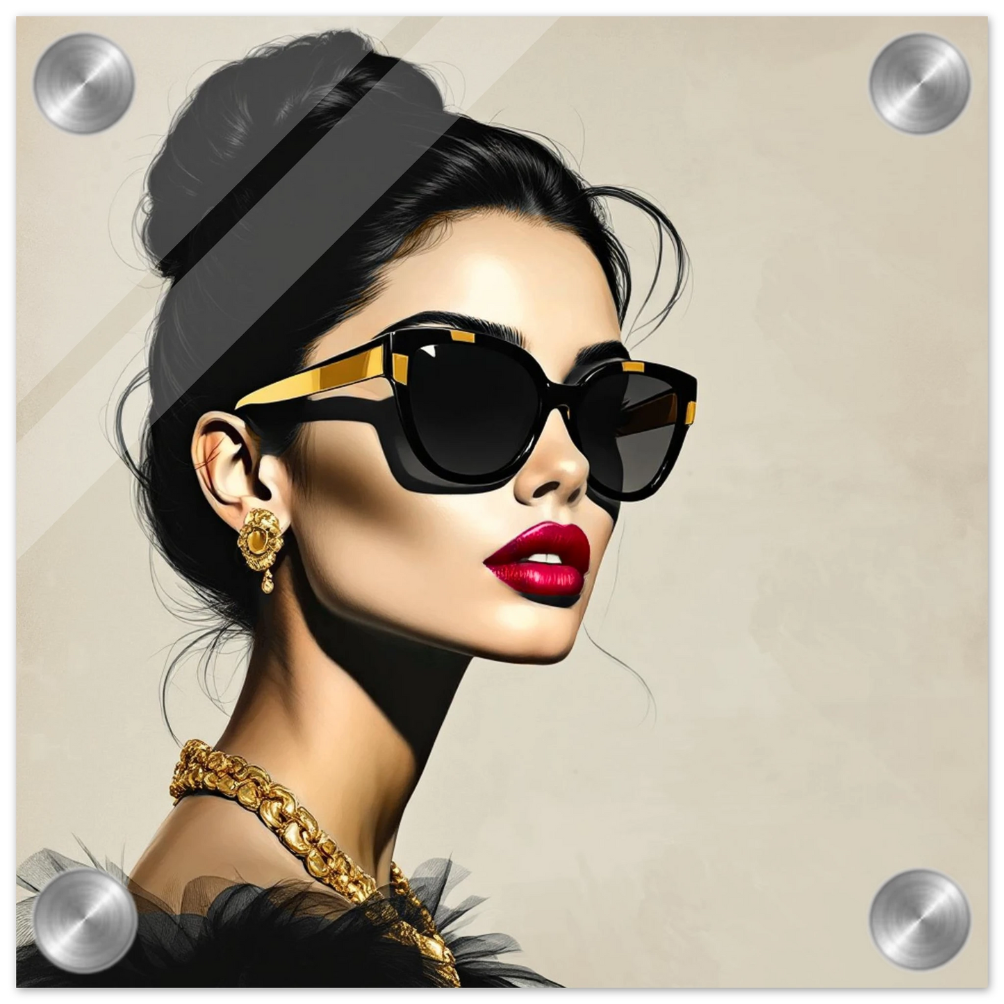 Golden Girl Chic Runway Model Art Print 20x20 cm 8x8″ Sleek Acrylic Print