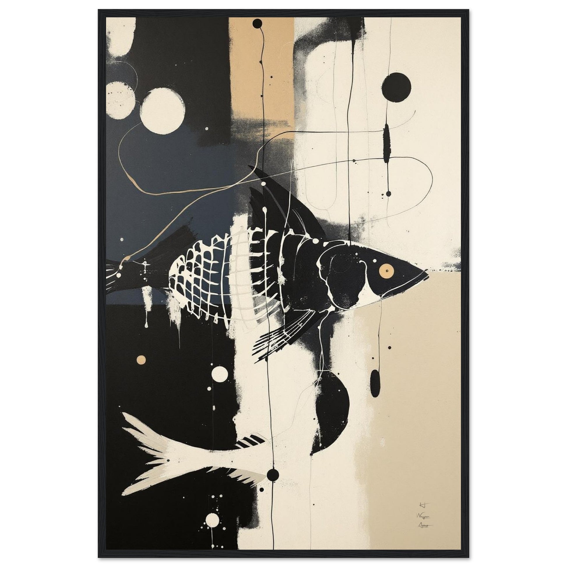 Abstract Fish Art Poster Print – Framed Modern Neutral Wall Décor White Wood Frame 60x90 cm 24x36″ Premium Matte Framed Poster
