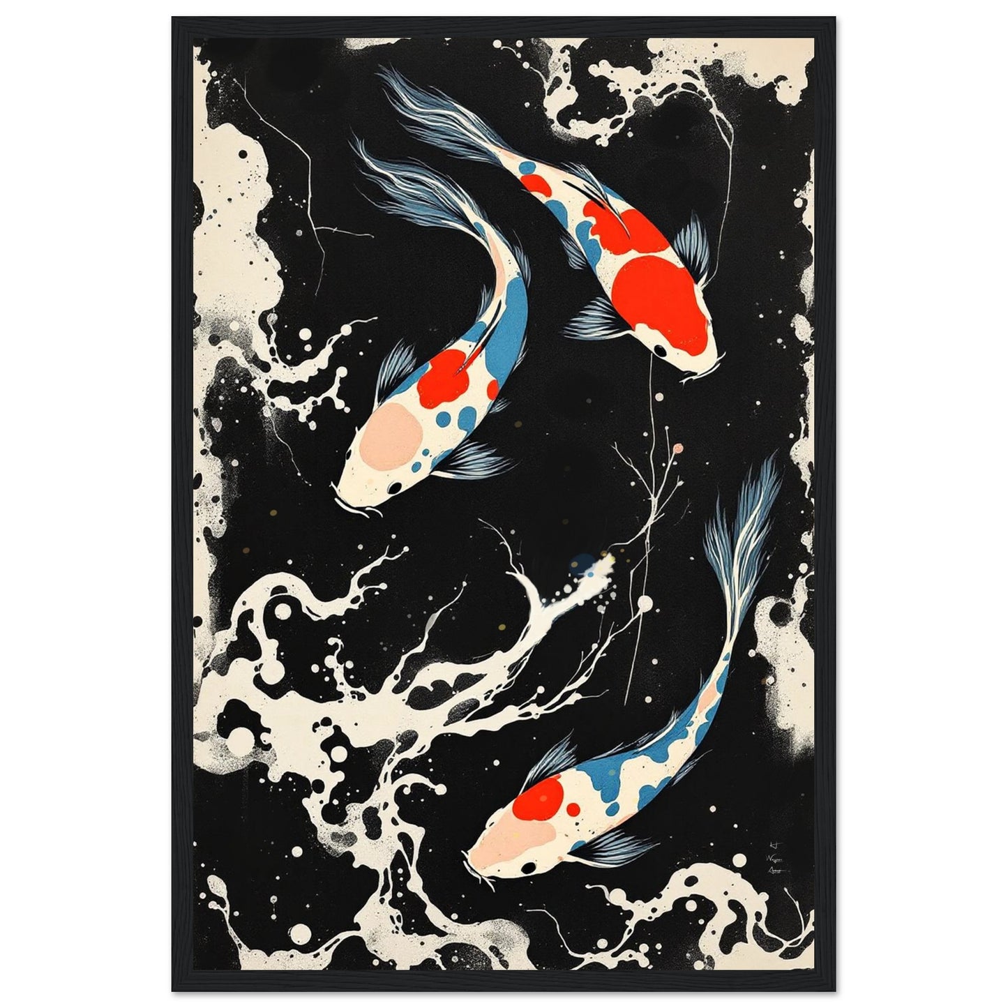 Modern Black White Koi Fish Ocean Art Print 40x60 cm 16x24″ Museum-Quality Matte Paper Poster No Frame